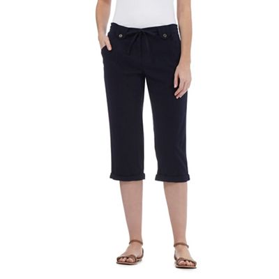 The Collection Navy linen blend cropped trousers